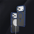 Matt Case for iPhone 17 Pro Max, armoured, for MagSafe, smoky with blue sides