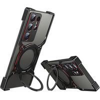 Case for Samsung Galaxy S24 Ultra, Kickstand Bumper, with lens cover, for MagSafe, black / red