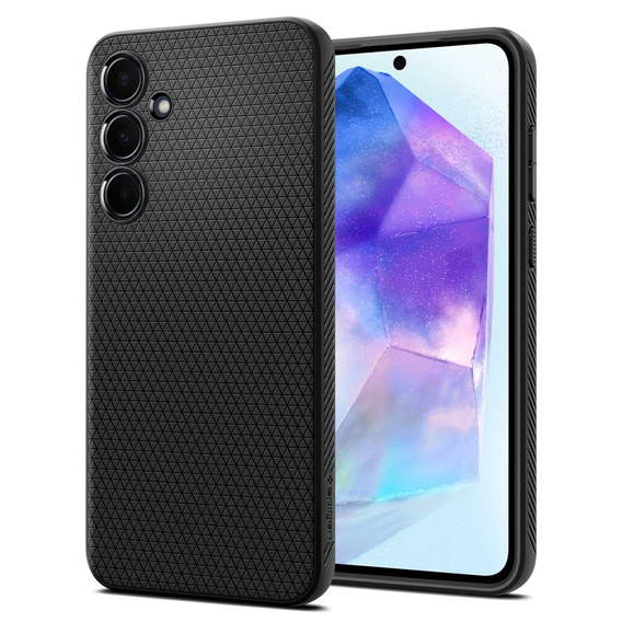 Spigen case for Samsung Galaxy A55 5G, Liquid Air, black + 9H Tempered Glass