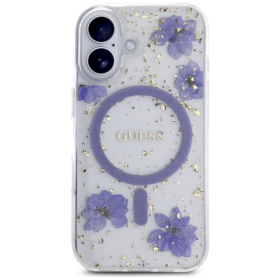 GUESS HC MagSafe Resin Flowers and Glitter Case for iPhone 16
