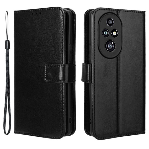 Flip case for Honor 200 Pro 5G, Crazy Horse Wallet, black