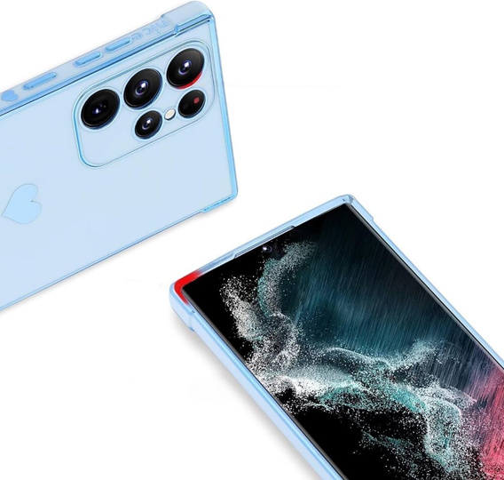 Case for Samsung Galaxy S23 Ultra, Electro heart, blue + Full Glue Ceramic Glass