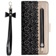 Flip case for Samsung Galaxy A35 5G, Wallet Pocket Zipper Lace, black
