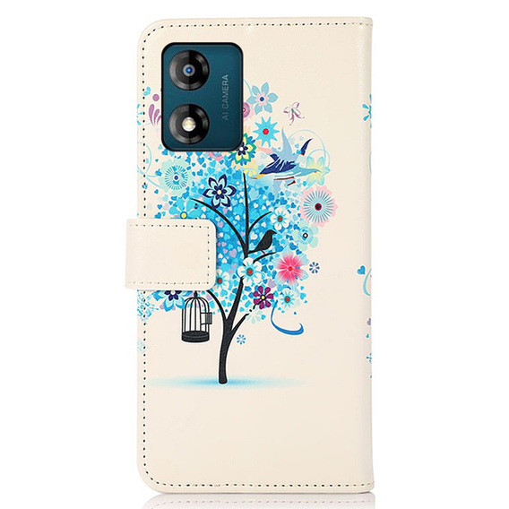 Flip case for Motorola Moto E13, Wallet Tree, blue
