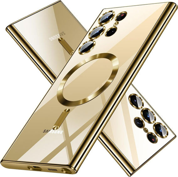 Case for Samsung Galaxy S24 Ultra, Electro MagSafe, gold + Full Glue Ceramic Glass