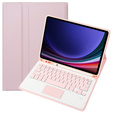 Case + keyboard Samsung Galaxy Tab S9, Leather Pen Slot TouchPad, pink rose gold