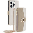 Flip case for iPhone 14 Pro, Wallet Zipper Pocket, with mirror, white