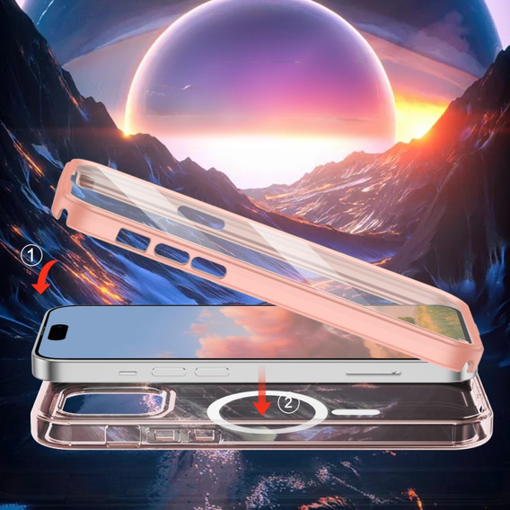 Case for iPhone 16 Pro, Shockproof Hybrid, with screen film, for MagSafe, pink