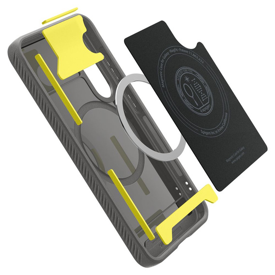 Spigen case for Samsung Galaxy S25, Rugged Armor MagSafe, grey + Tempered Glass 9H