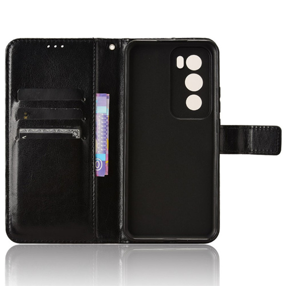 Flip case for Oppo Reno 12 Pro, Crazy Horse Wallet, black