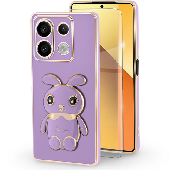 Case for Xiaomi Redmi Note 13 5G, Rabbit, purple + 9H Tempered Glass