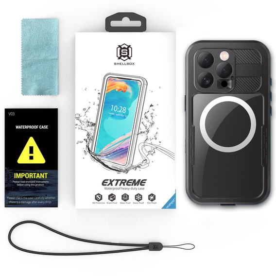 IP68 Waterproof Case for iPhone 16 Pro, SHELLBOX MagSafe, black