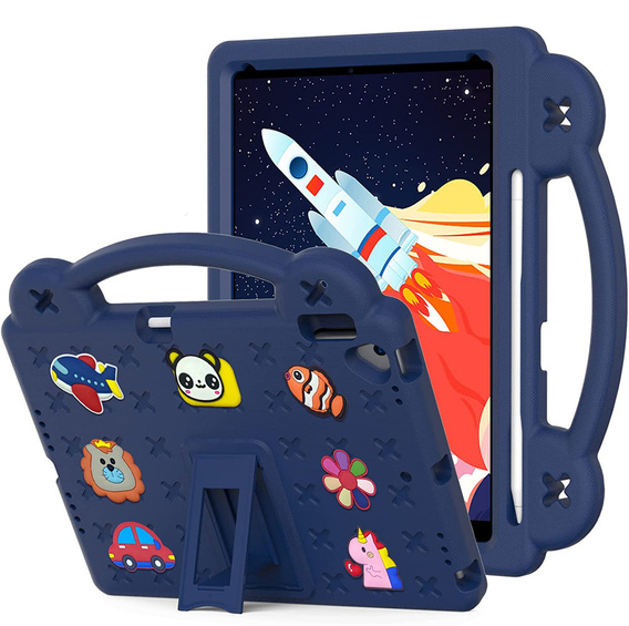 Children's case for iPad 10.2" 2021/2020/2019 (9/8/7 gen.) / Air 10.5" 2019 (3 gen.), Cute Patterns, with stand, dark blue