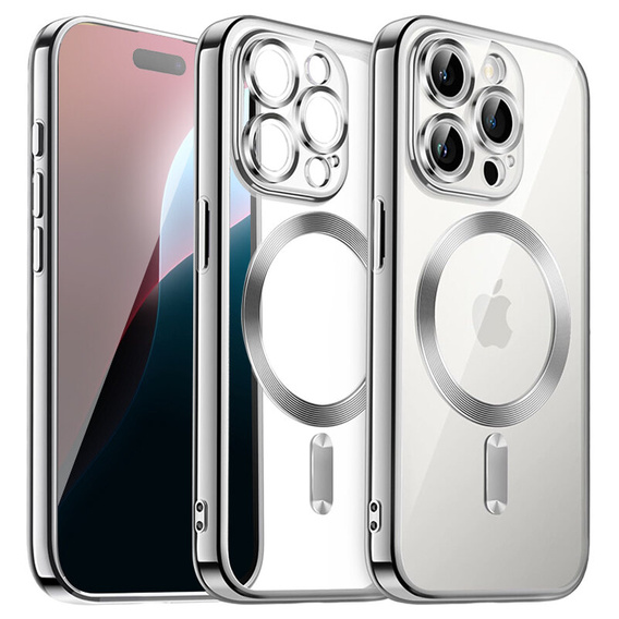 Case for iPhone 16 Pro, Electro MagSafe, silver + Screen Glass