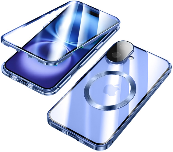 Magnetic Dual Glass MagSafe case for iPhone 16, blue