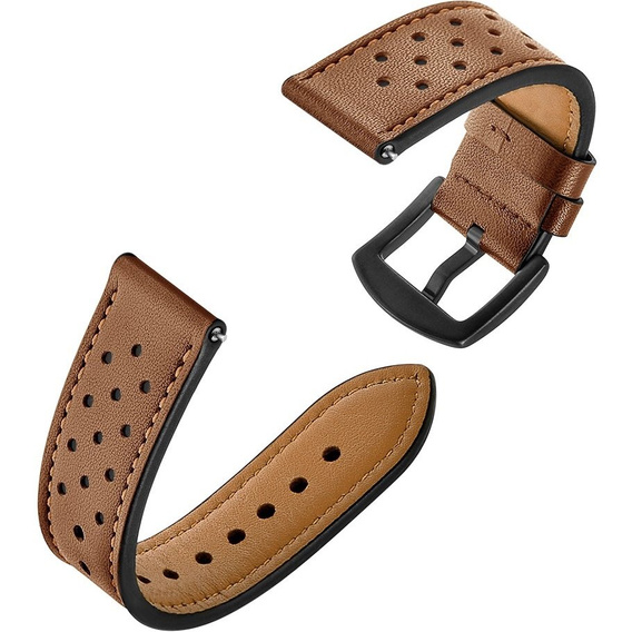 22mm Genuine Leather Coated Silicone Watch Band - Brown