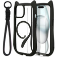 Case for iPhone 15, for MagSafe, Cute Cat, black + Screen Glass