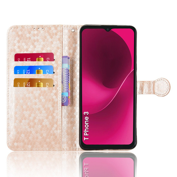 Flip case for T Phone 3 5G, Wallet Rhombus, gold