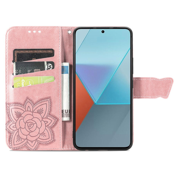 Flip case for Xiaomi Redmi Note 13 Pro 5G, Butterfly, pink rose gold