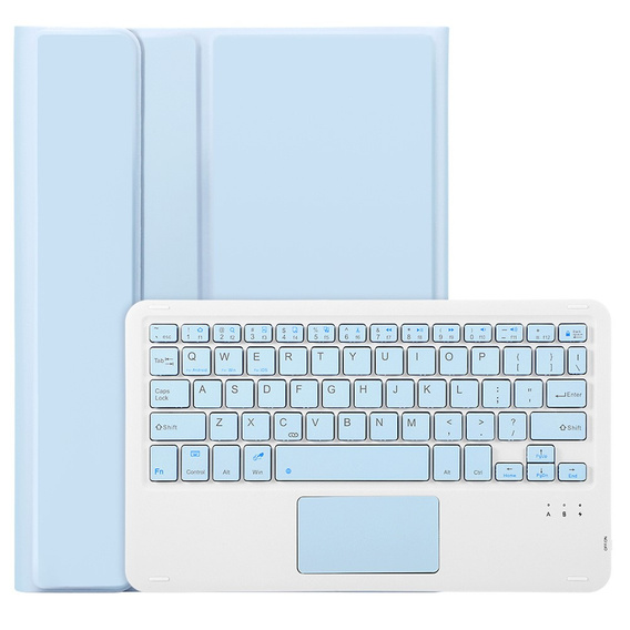Case + keyboard Samsung Galaxy Tab S9, Leather Pen Slot TouchPad, light blue