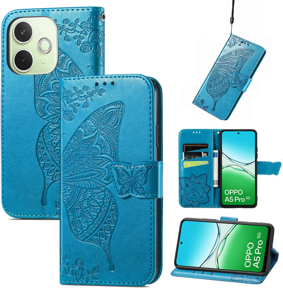 Flip case for Oppo A5 Pro 5G, Butterfly, blue