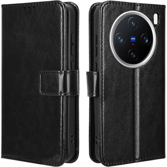 Flip case for Vivo X200 Pro 5G, Crazy Horse Wallet, black
