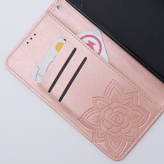 Flip case for Motorola Moto G54 5G, Butterfly, pink rose gold