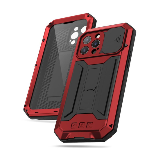 Case for iPhone 13 Pro, R-JUST CamShield Slide, armoured, red / black
