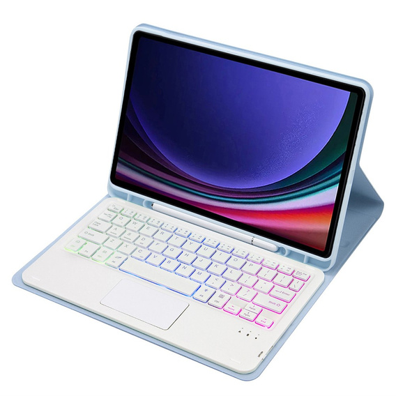 Case + keyboard Samsung Galaxy Tab A9+, with touchpad, light blue