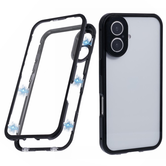 Case for iPhone 16, Magnetic Dual Glass, black
