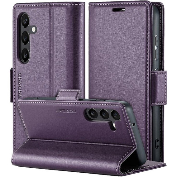 Case for Samsung Galaxy S23 FE, ERBORD Glossy Litchi, wallet with flap, purple