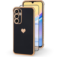 Case for Samsung Galaxy A15 4G / 5G, Electro heart, black + Full Glue Ceramic Glass