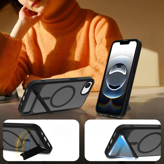 Case for iPhone 16E, Kickstand Matt Case, for MagSafe, black