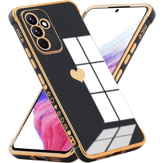 Case for Samsung Galaxy A25 5G, Electro heart, black + Full Glue Ceramic Glass