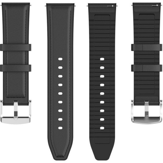 22mm Genuine Leather Coated Silicone Watch Band - Black