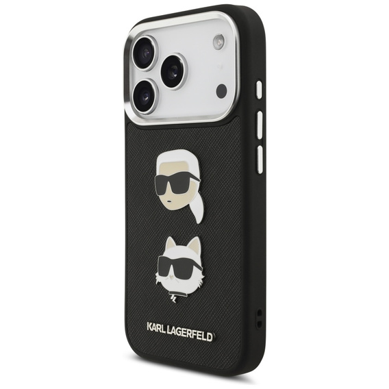 Karl Lagerfeld Grained Karl & Choupette Heads Pins & Logo Case for iPhone 17 Pro