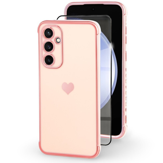 Case for Samsung Galaxy S23 FE, Electro heart, pink rose gold + Full Glue Ceramic Glass