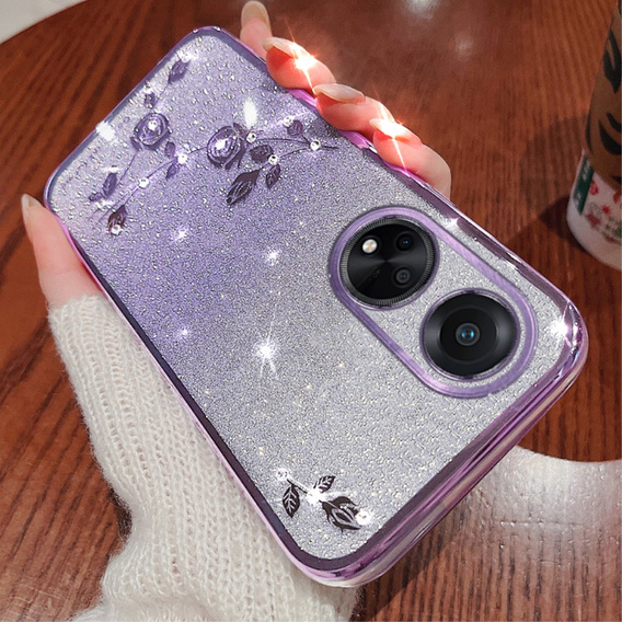 Case for Oppo A78 4G, Glitter Flower, purple