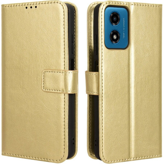 Flip case for Motorola Moto E14, Crazy Horse Wallet, gold