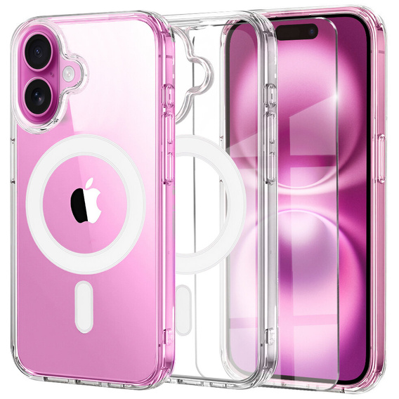 MagSafe Magnetic Case for iPhone 16 Plus, ERBORD CrystalMag, transparent + Glass for screen
