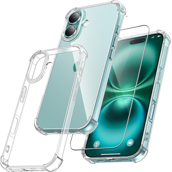 Case for iPhone 16, Erbord Dropproof, transparent + Glass