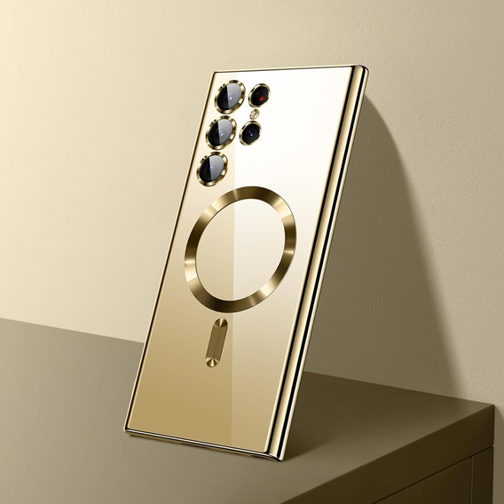 Case for Samsung Galaxy S24 Ultra, Electro MagSafe, gold + Full Glue Ceramic Glass