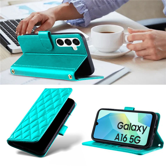 Flip case for Samsung Galaxy A16, Rhombus Crossbody Leather, green