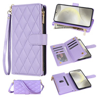 Flip case for Samsung Galaxy S25 Edge, Rhombus Crossbody Leather, purple