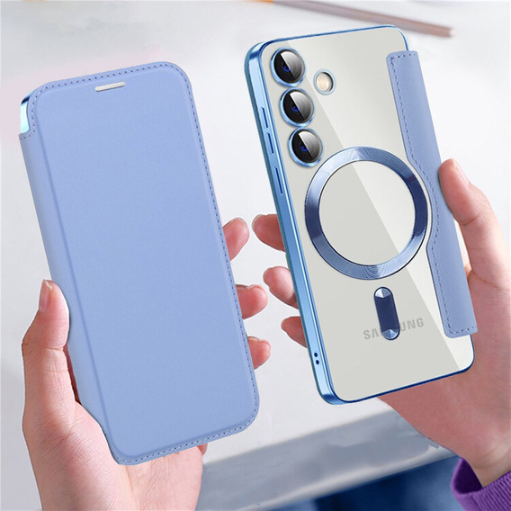 Flip case for Samsung Galaxy S24, RFID Wallet MagSafe CamShield, blue