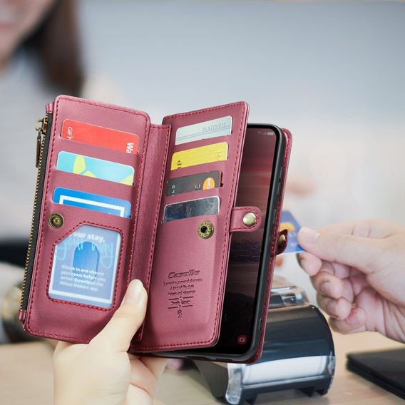 Case CASEME for Samsung Galaxy A56 5G, RFID Leather Wallet, with shoulder strap, red