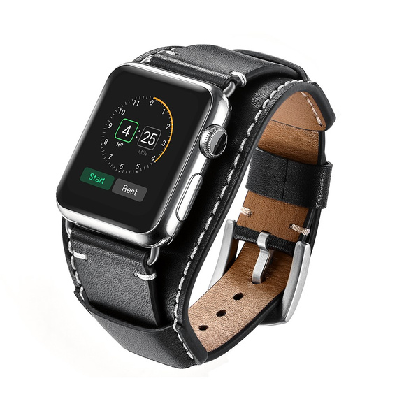 Leather Strap for Apple Watch 1/2/3/4/5/6/7/8/SE/Ultra 42/44/45/49mm, Black.