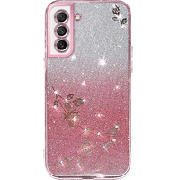Case for Samsung Galaxy S21 FE, Glitter Flower, pink rose gold