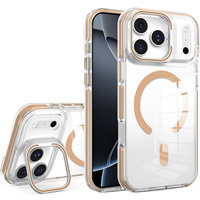 Case for iPhone 17 Pro, for MagSafe, with stand, transparent with gold inserts