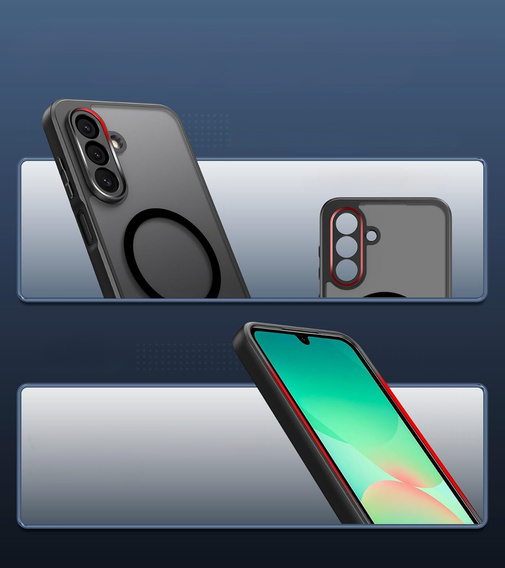 Case for Samsung Galaxy A26, for MagSafe, ERBORD Matt Case, black + Screen Glass